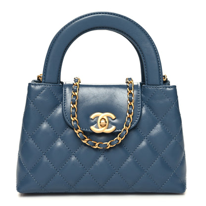 Chanel Shiny Aged Calfskin Quilted Nano Kelly Shopper Dark Blue 1 of 11