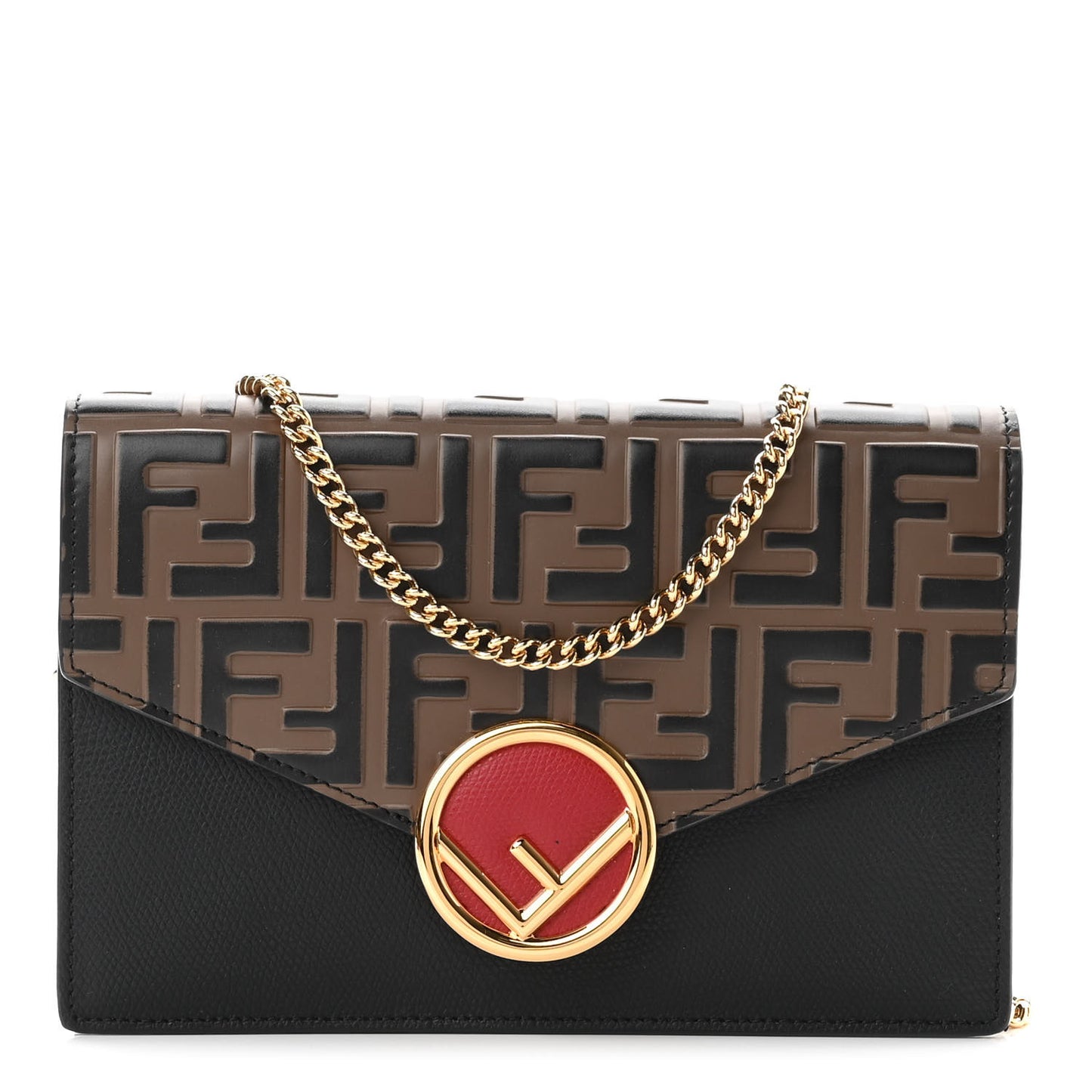 Vitello Cruise F is Fendi Bi-Color FF 1974 Embossed Medium Envelope Wallet On Chain Black Maya