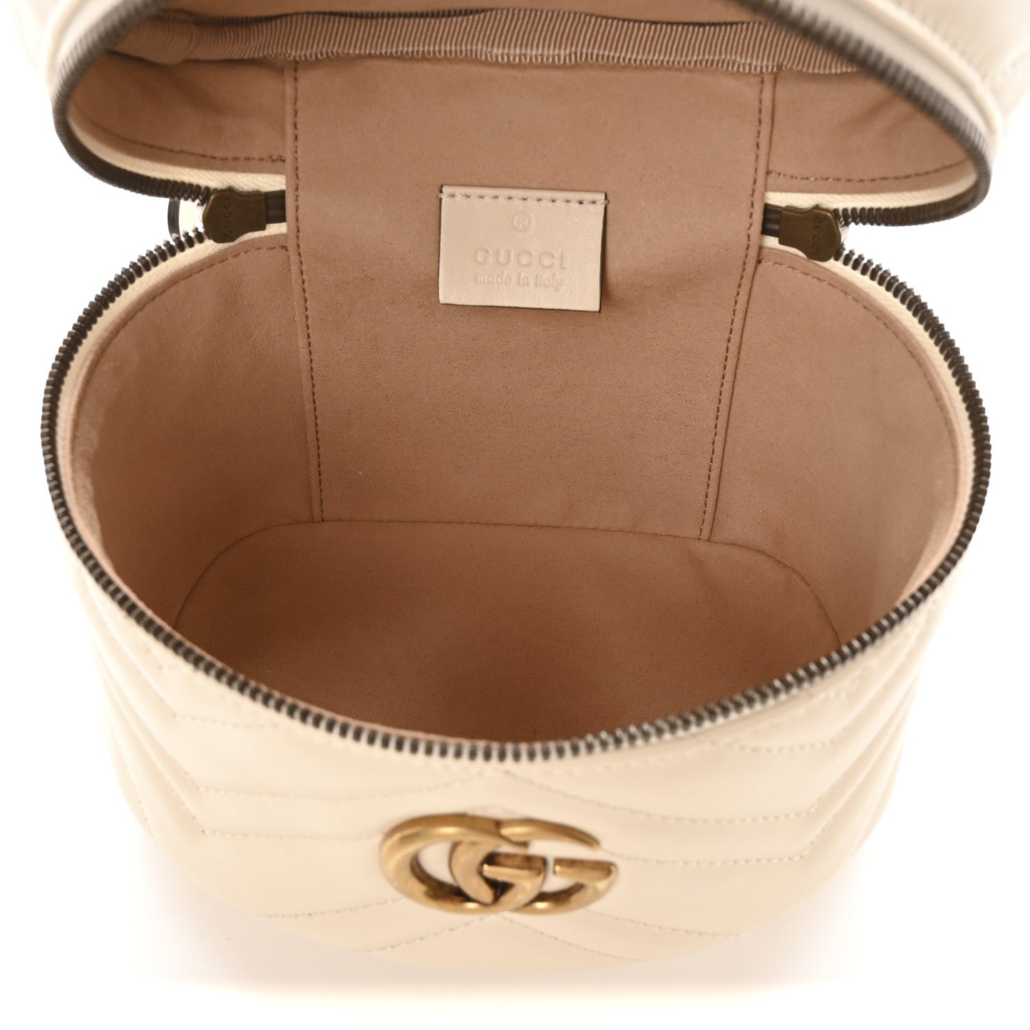 Calfskin Matelasse Mini GG Marmont Round Backpack White