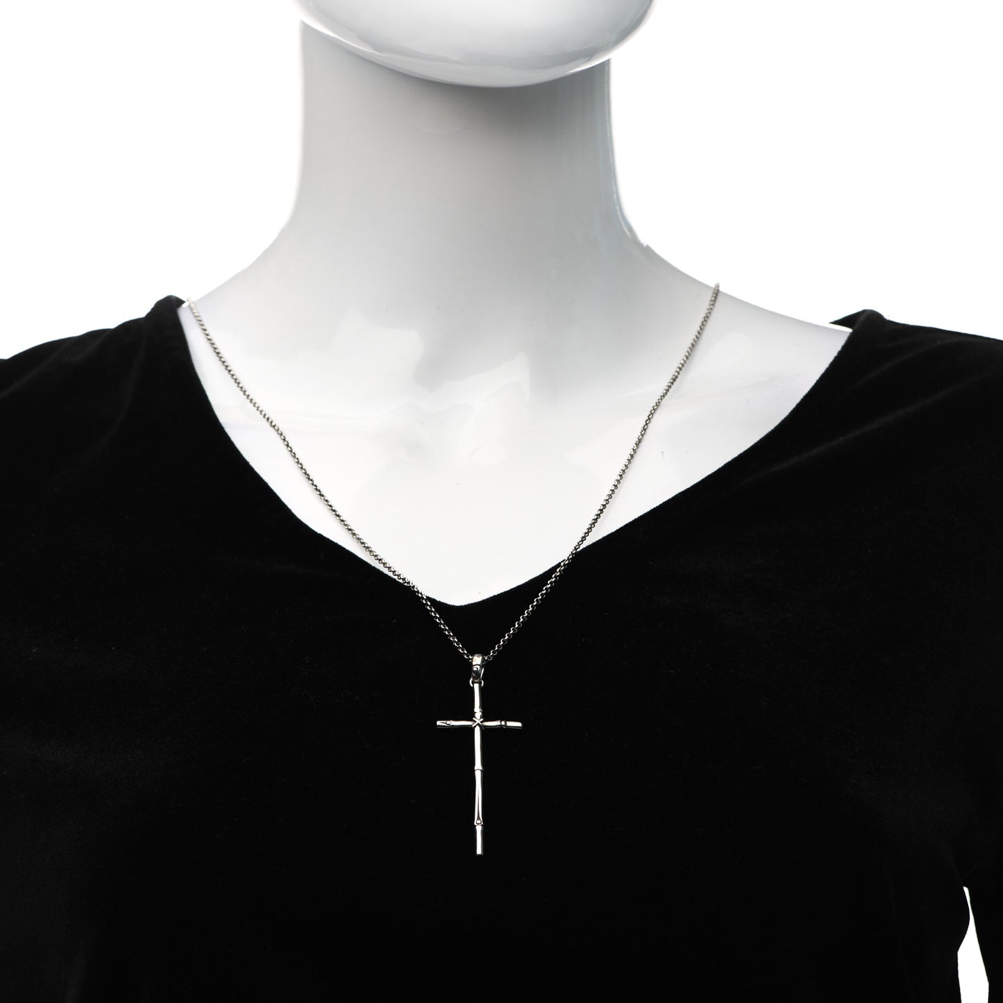 Sterling Silver Bamboo Cross Pendant Necklace