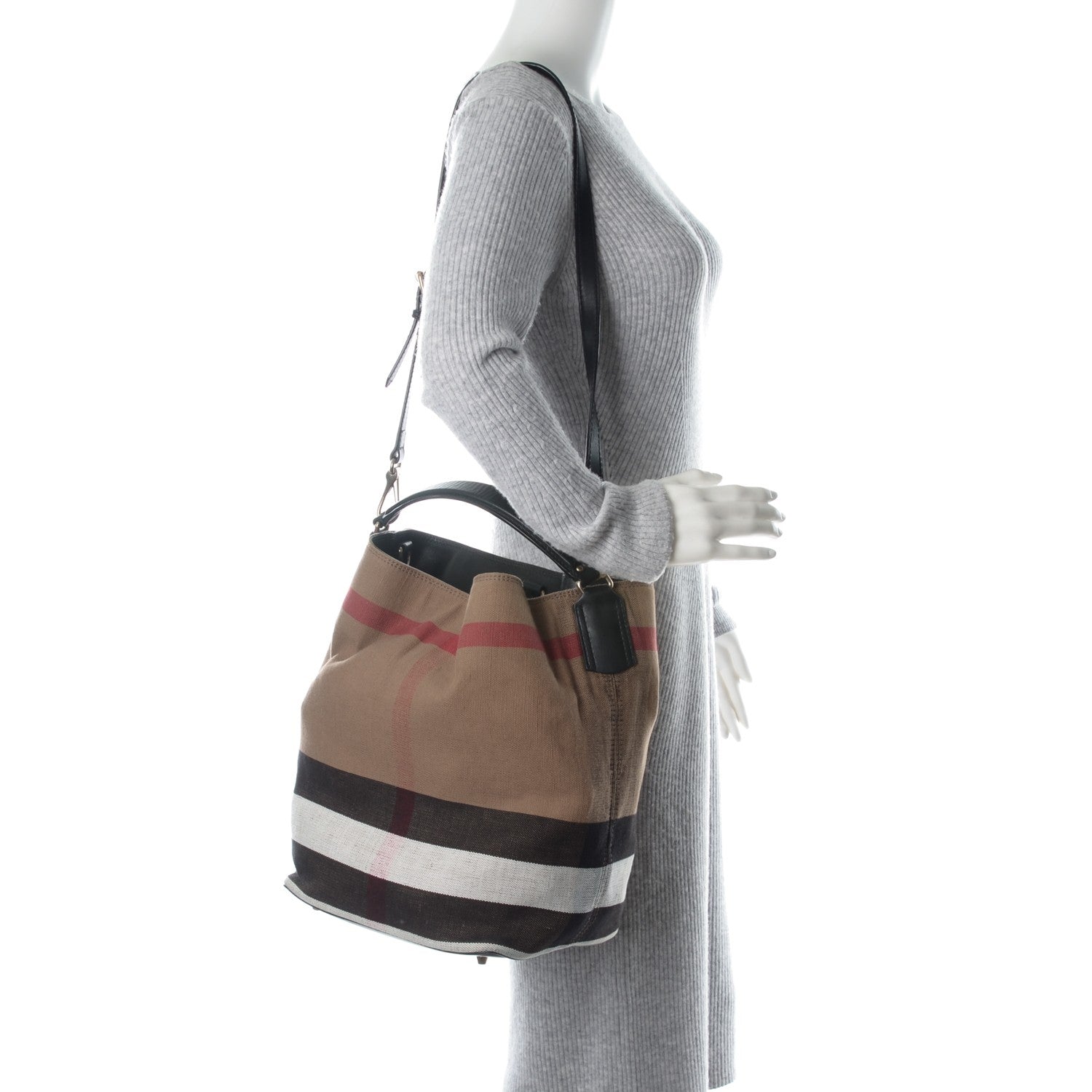 Burberry Canvas Mega Check Medium Susanna Hobo Black 2 of 9
