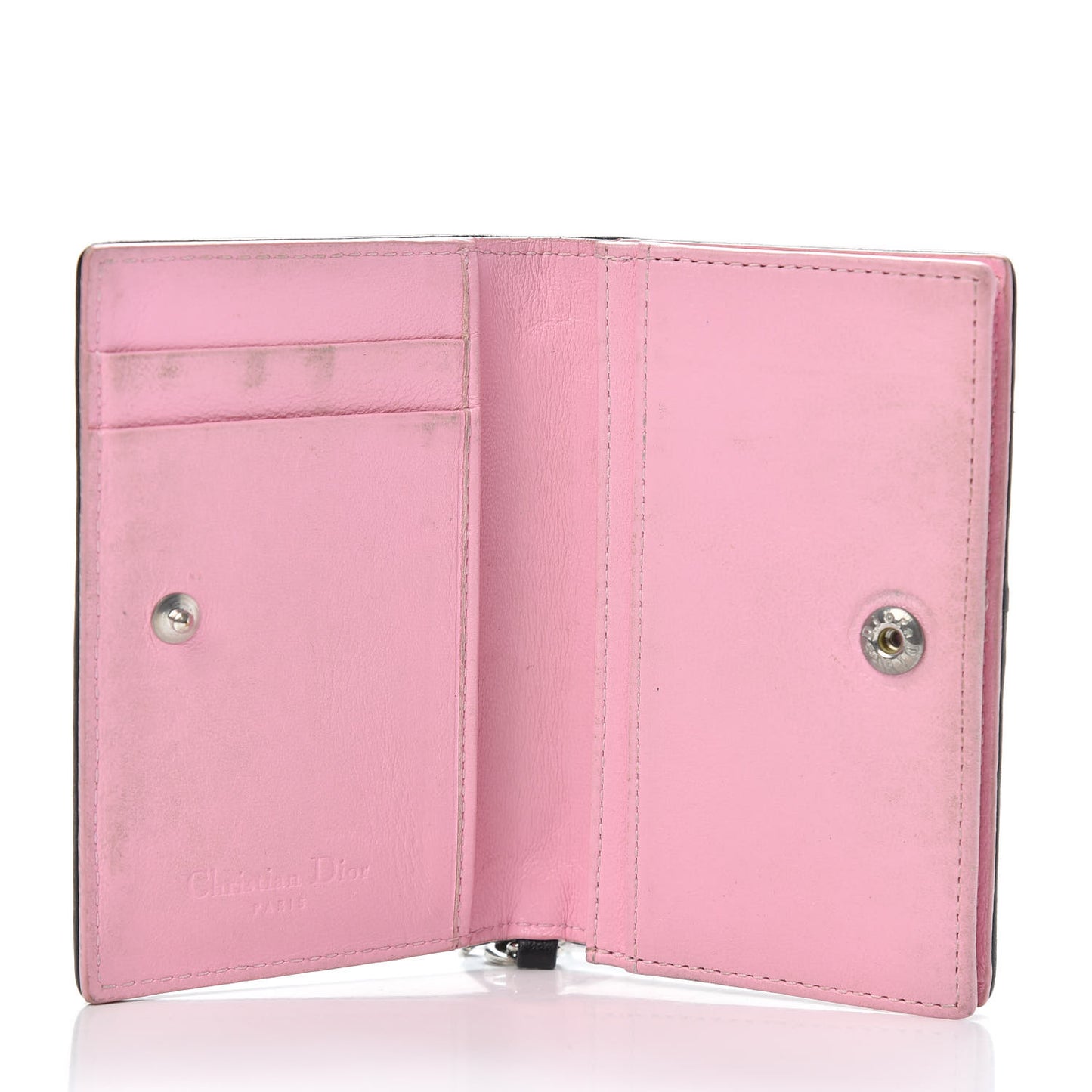 Lambskin Cannage Bi-Color Small Lady Dior Flap Card Holder Black Pink