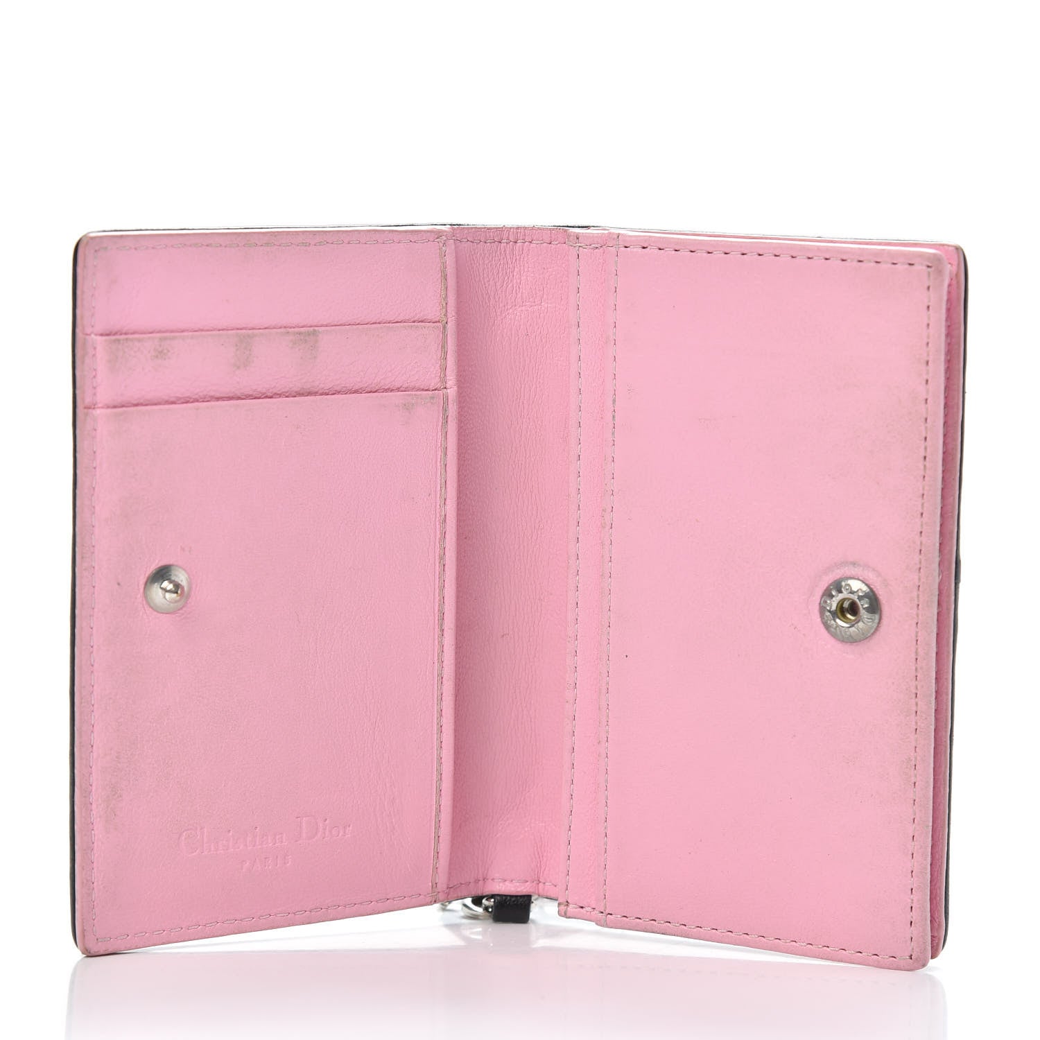 Christian Dior Lambskin Cannage Bi-Color Small Lady Dior Flap Card Holder Black Pink 5 of 10