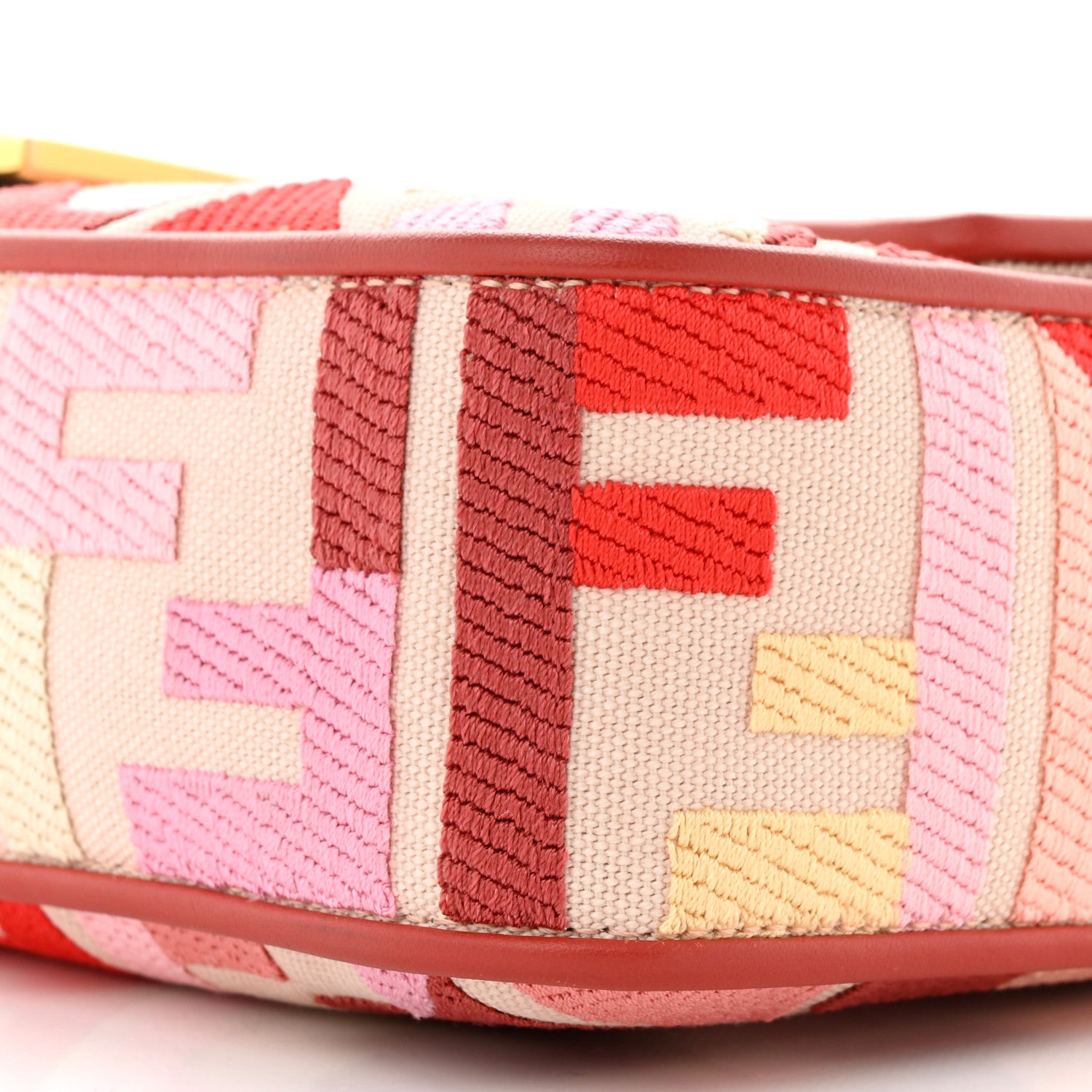 Fendi Canvas Vitello King FF Embroidered Baguette Rosa Quarzo Bloody Mary Multicolor 10 of 10