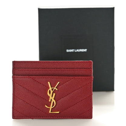 Saint Laurent Grain De Poudre Matelasse Chevron Monogram Credit Card Case Opyum Red 9 of 9
