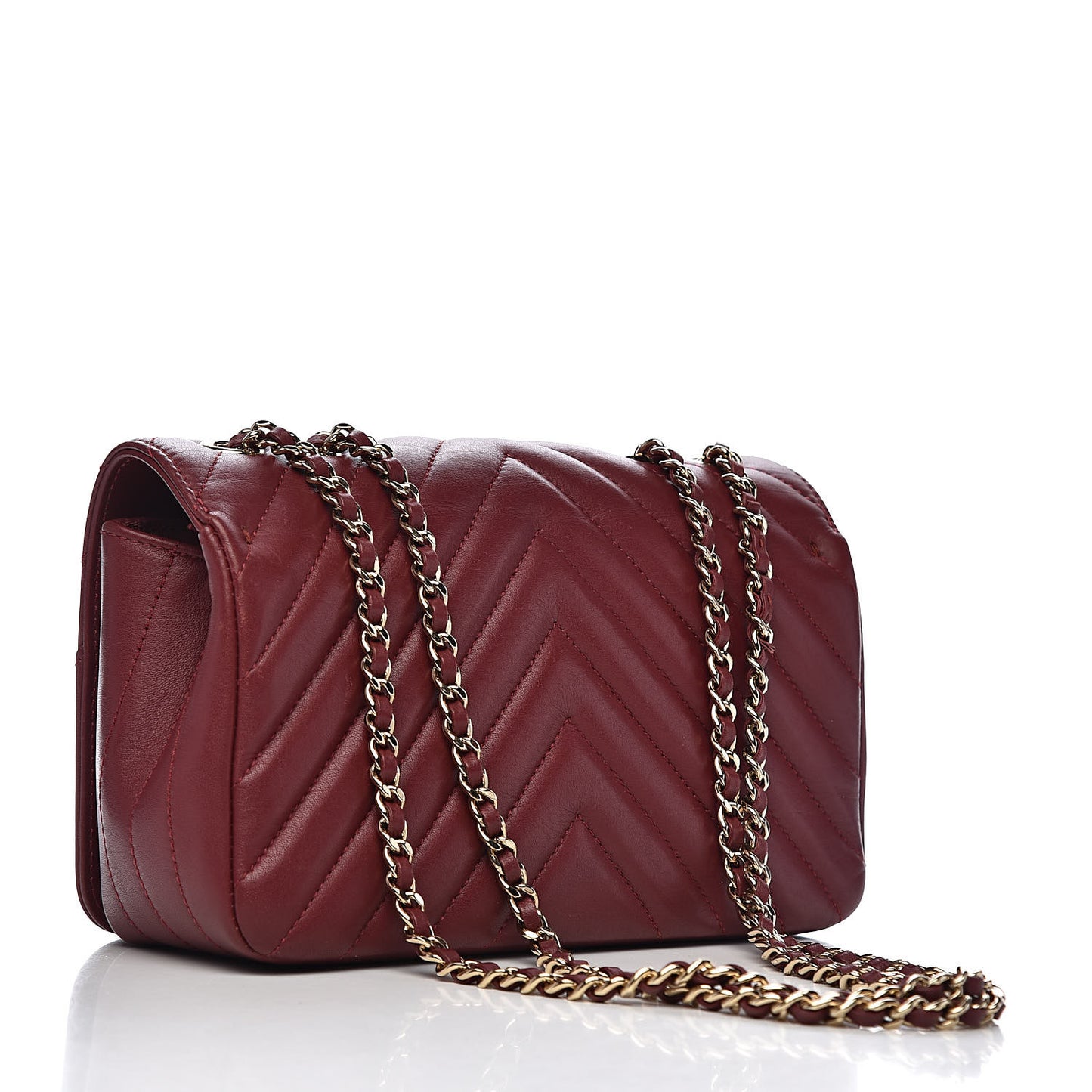 Calfskin Chevron Quilted Mini Statement Flap Burgundy