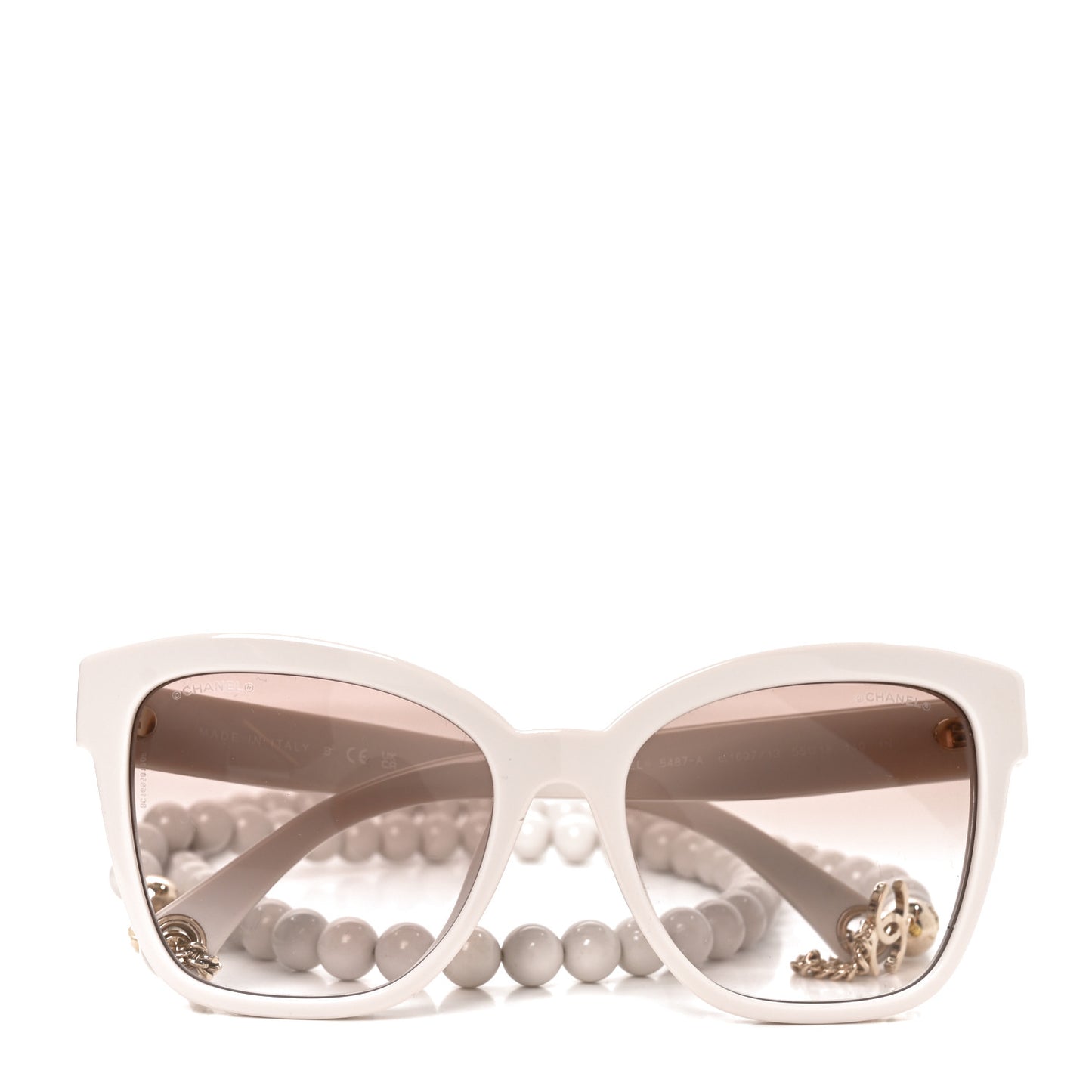 Acetate Chain Square Sunglasses 5487-A Beige