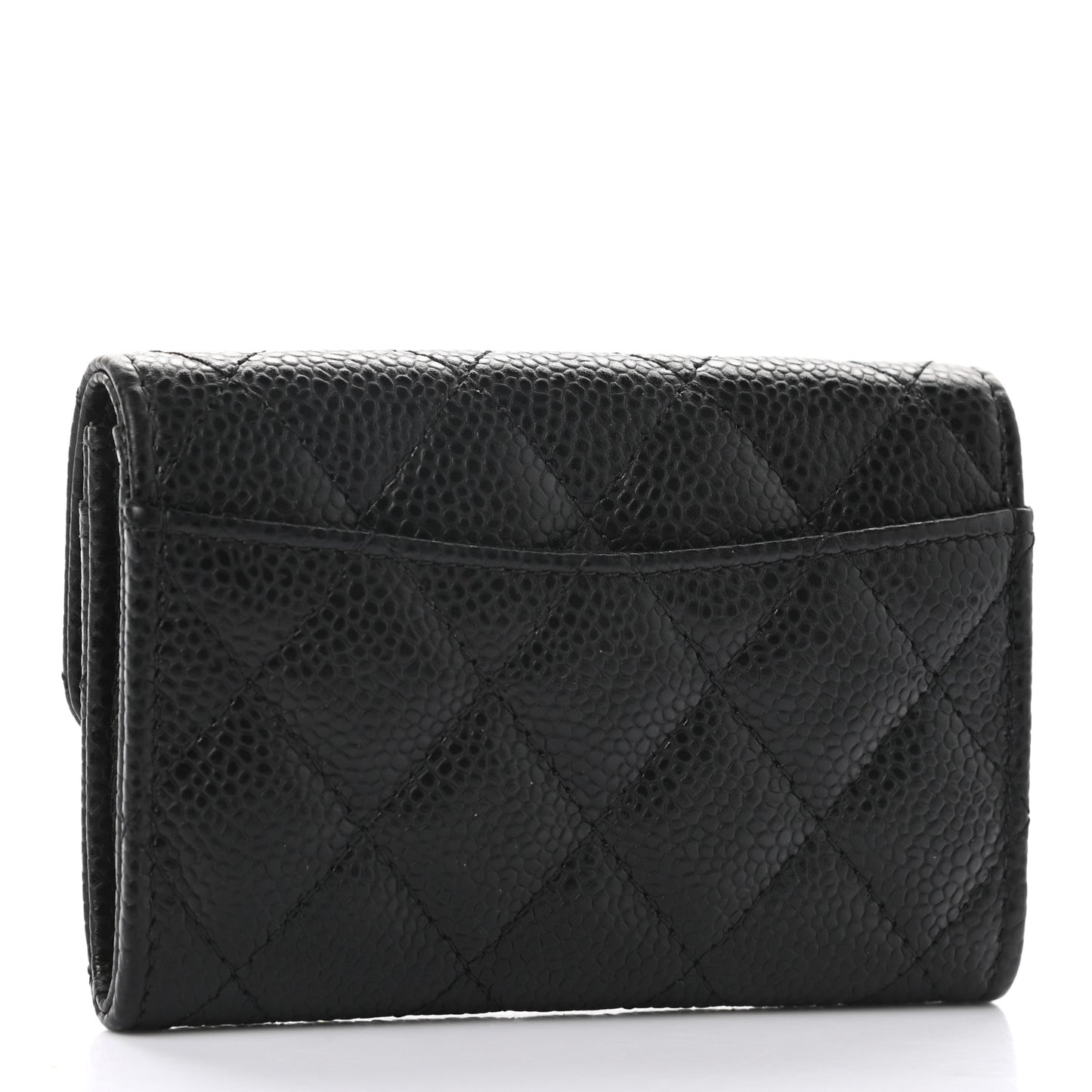 Caviar Quilted Flap Card Holder Wallet Black