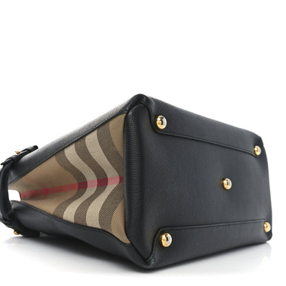 Burberry Derby Calfskin House Check Medium Banner Tote Black 7 of 8