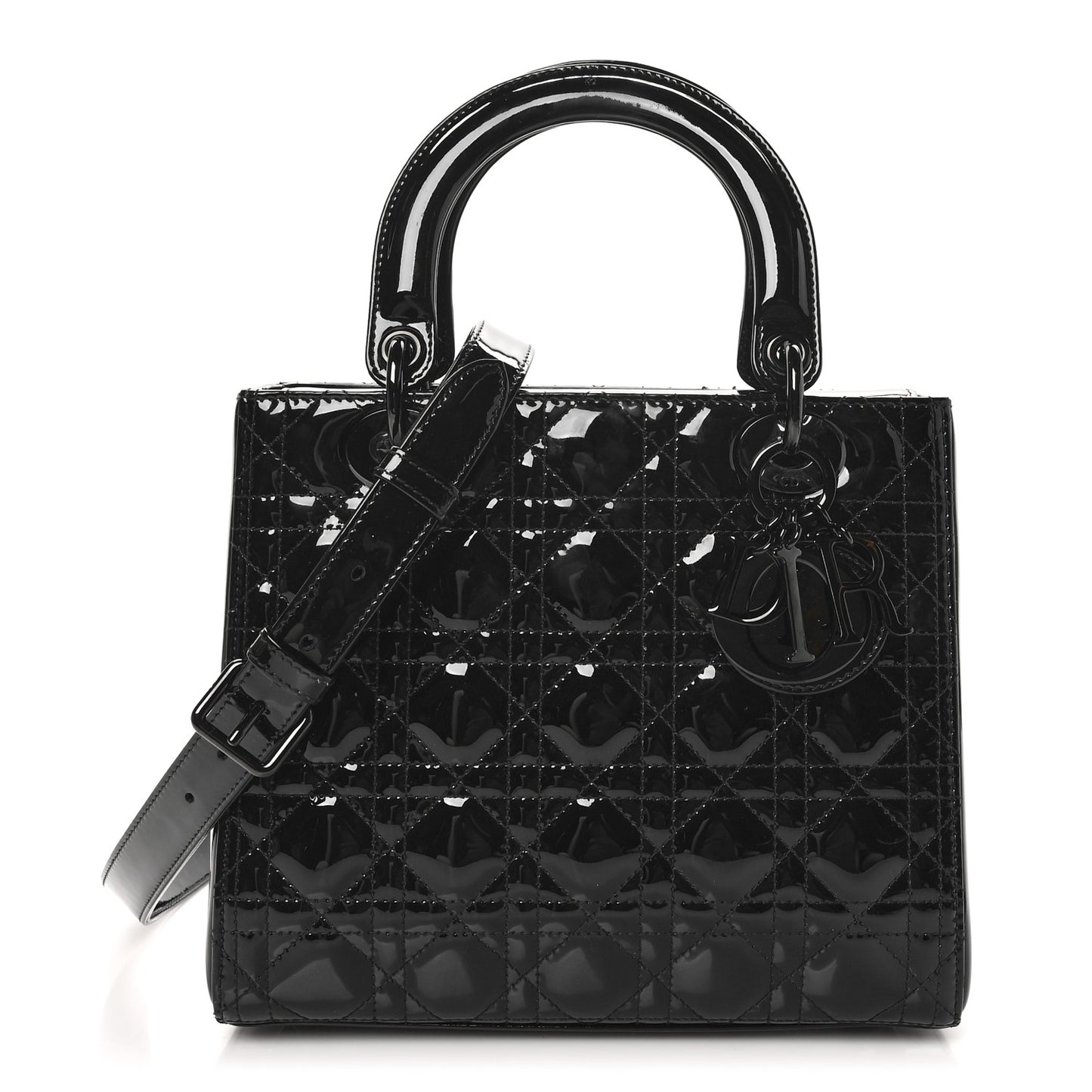 Ultraglossy Patent Cannage Medium Lady Dior Black
