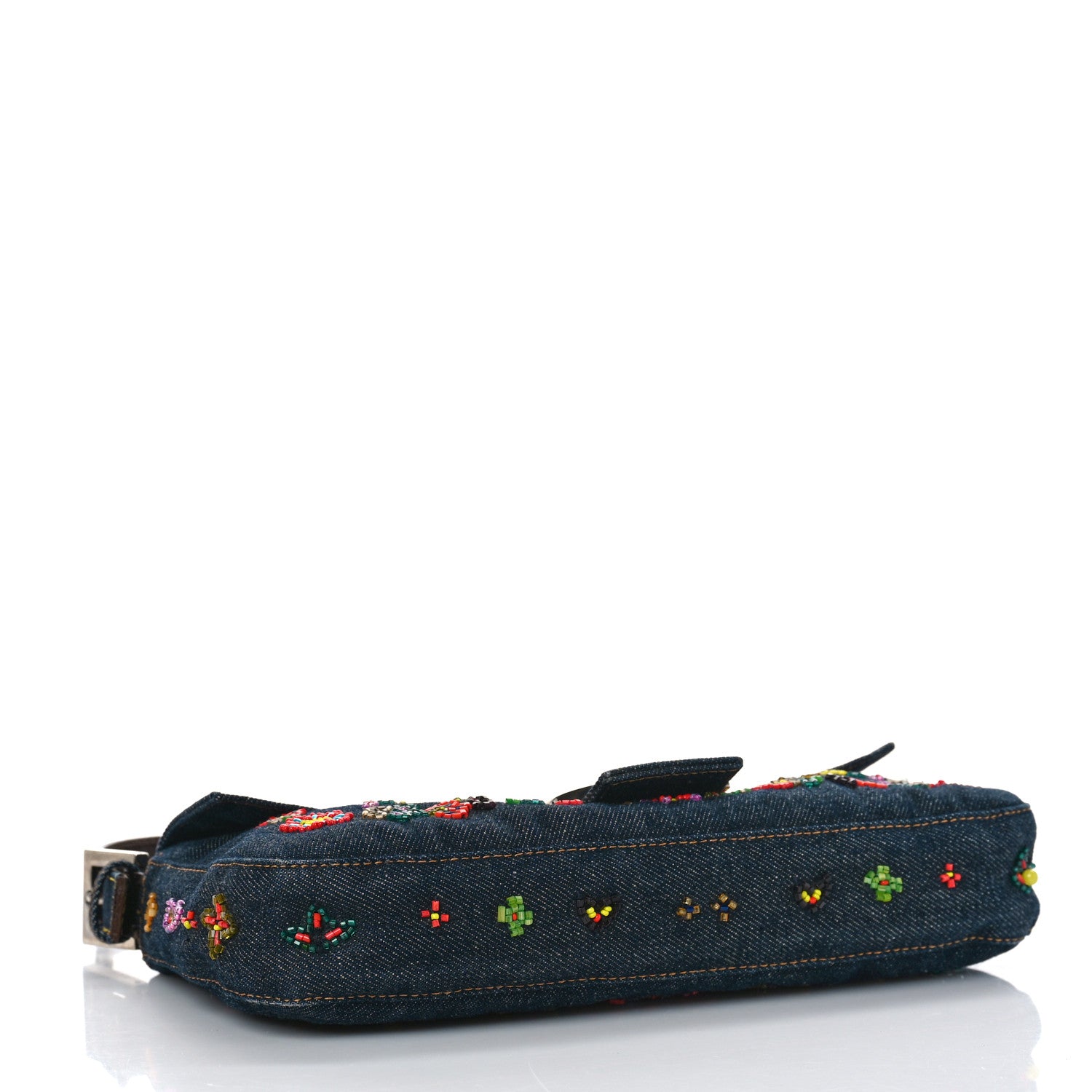 Emily　FENDI Beaded Denim Bucket Explore a Fendi Blue Denim Beaded Baguette Shoulder Bag