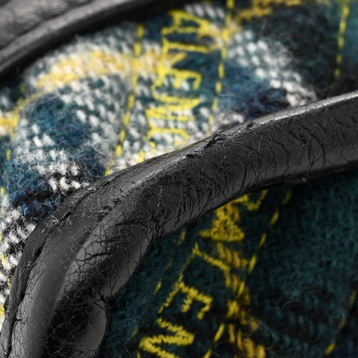 Wool Cuir Arena Plaid Diagonal Allover Logo Matelasse XXS Bazar Shopper Tote Green Blue Yellow