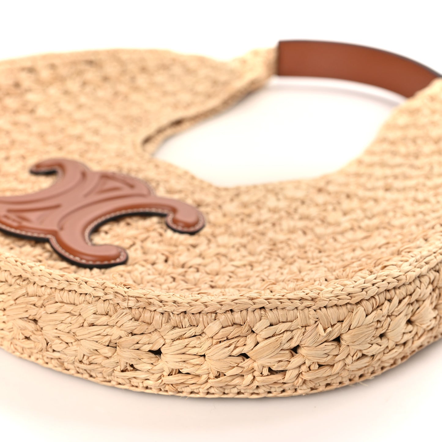 Raffia Calfskin Triomphe Panier Hobo Bag Natural Tan