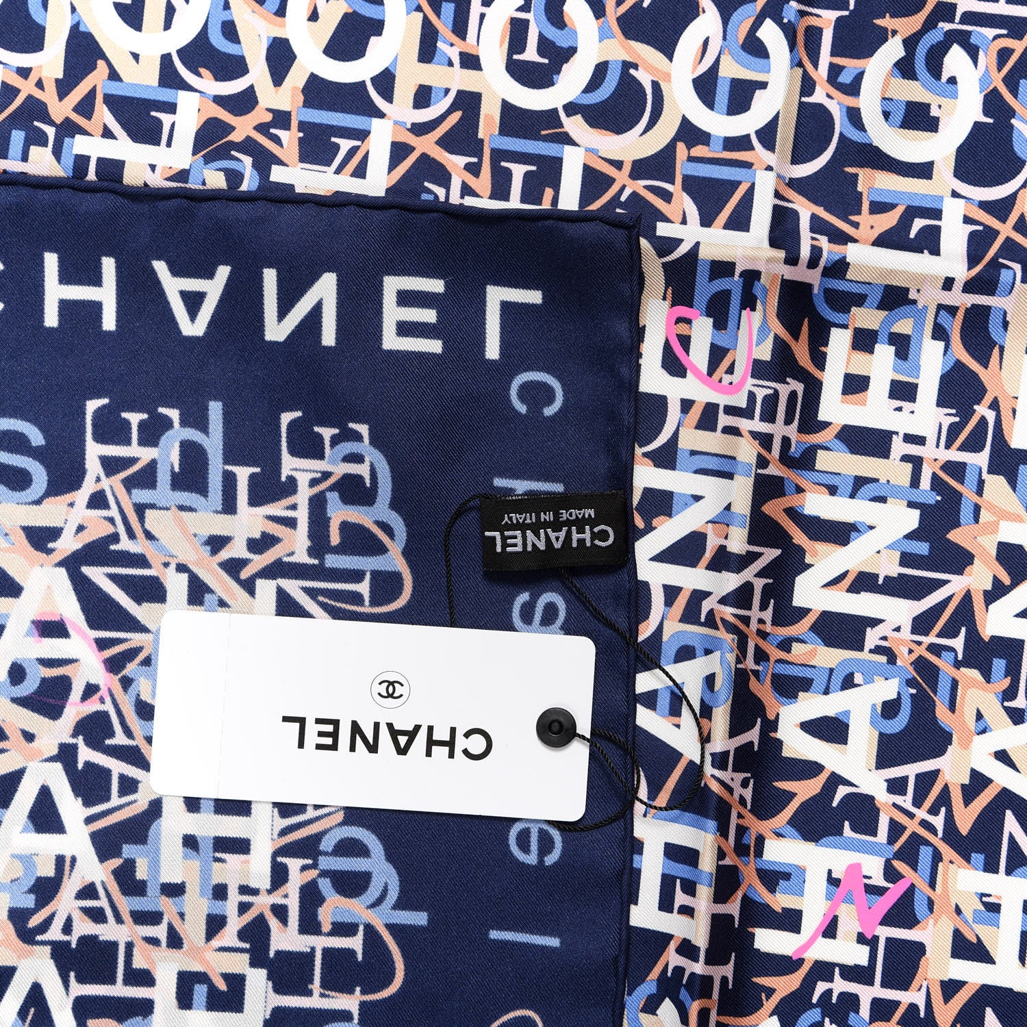 Chanel Silk Logo Print Scarf Navy 3 of 3