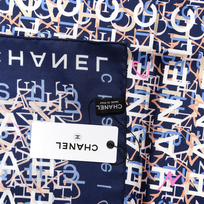 Chanel Silk Logo Print Scarf Navy 3 of 3