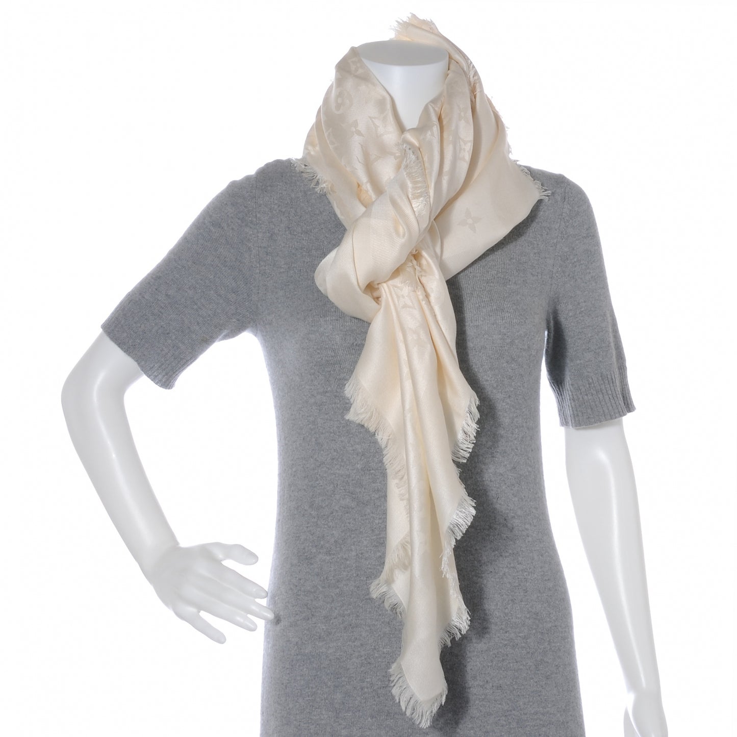 Silk Wool Monogram Shawl White