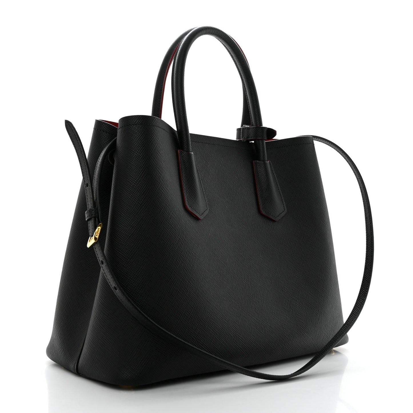 Saffiano Cuir Medium Double Bag Black Fuoco