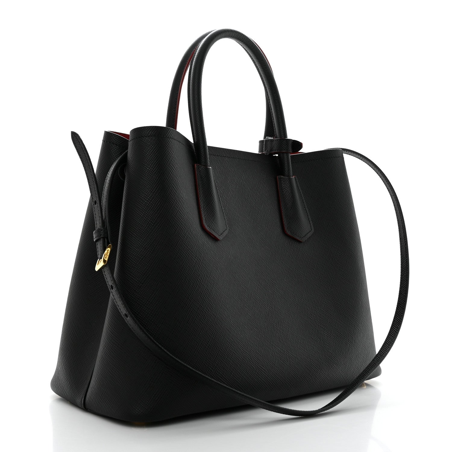 Prada Saffiano Cuir Medium Double Bag Black Fuoco 2 of 9
