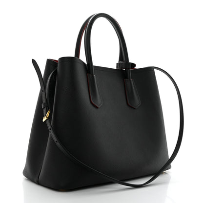 Prada Saffiano Cuir Medium Double Bag Black Fuoco 2 of 9