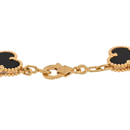 Van Cleef & Arpels 18K Yellow Gold Black Onyx 5 Motifs Vintage Alhambra Bracelet 3 of 4