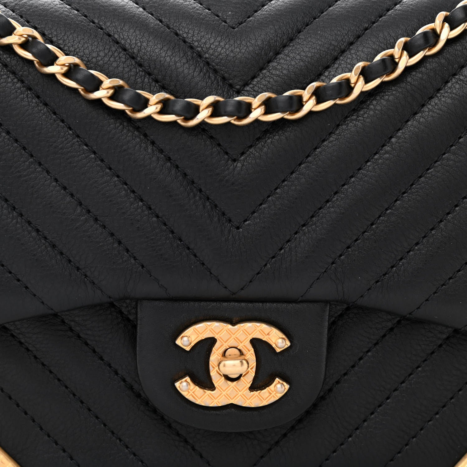Chanel Calfskin Chevron Quilted Mini Rock The Corner Flap Black 8 of 10