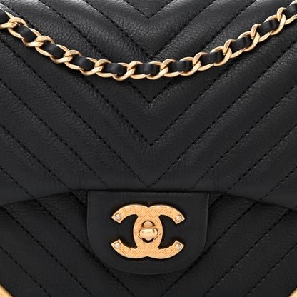 Chanel Calfskin Chevron Quilted Mini Rock The Corner Flap Black 8 of 10
