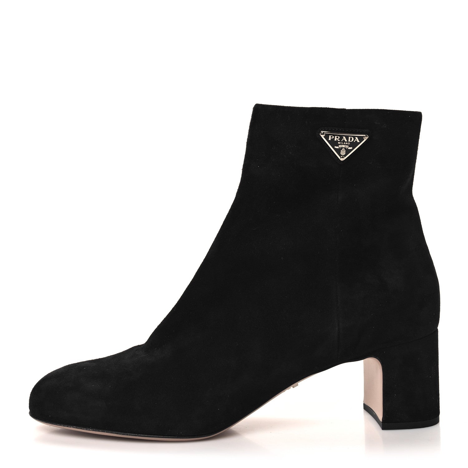 Prada Velvet Metal Triangle Logo Zip 65mm Boots 39.5 Black 1 of 7