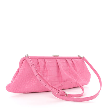 Balenciaga Shiny Supple Calfskin Logo Crocodile Embossed XL Cloud Clutch Pink 3 of 12
