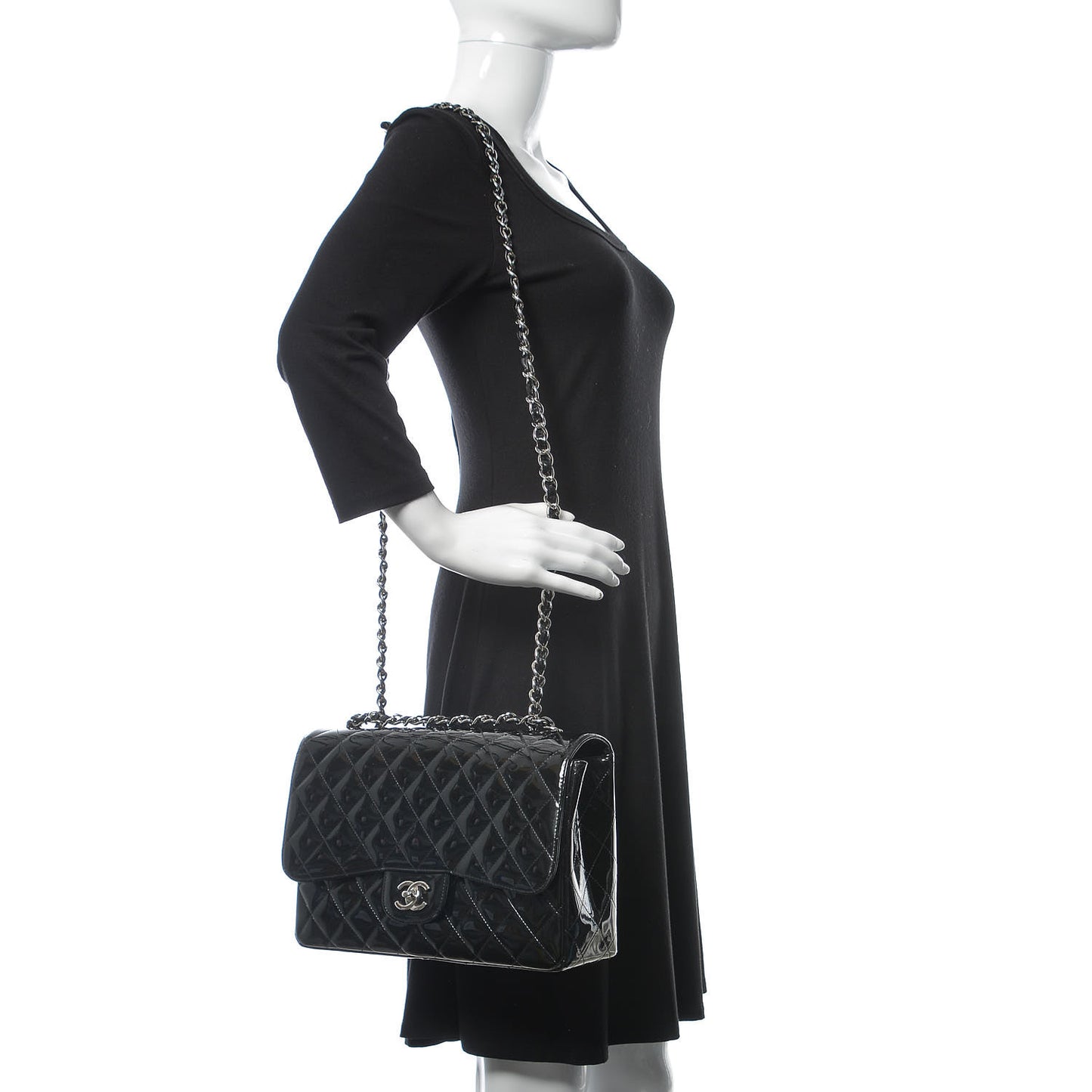 Patent Quilted Jumbo Single Flap Black