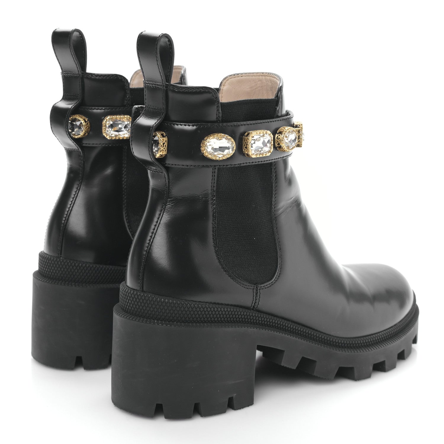 Gucci Calfskin Crystal GG Trip Chelsea Ankle Boots 37 Black 4 of 8