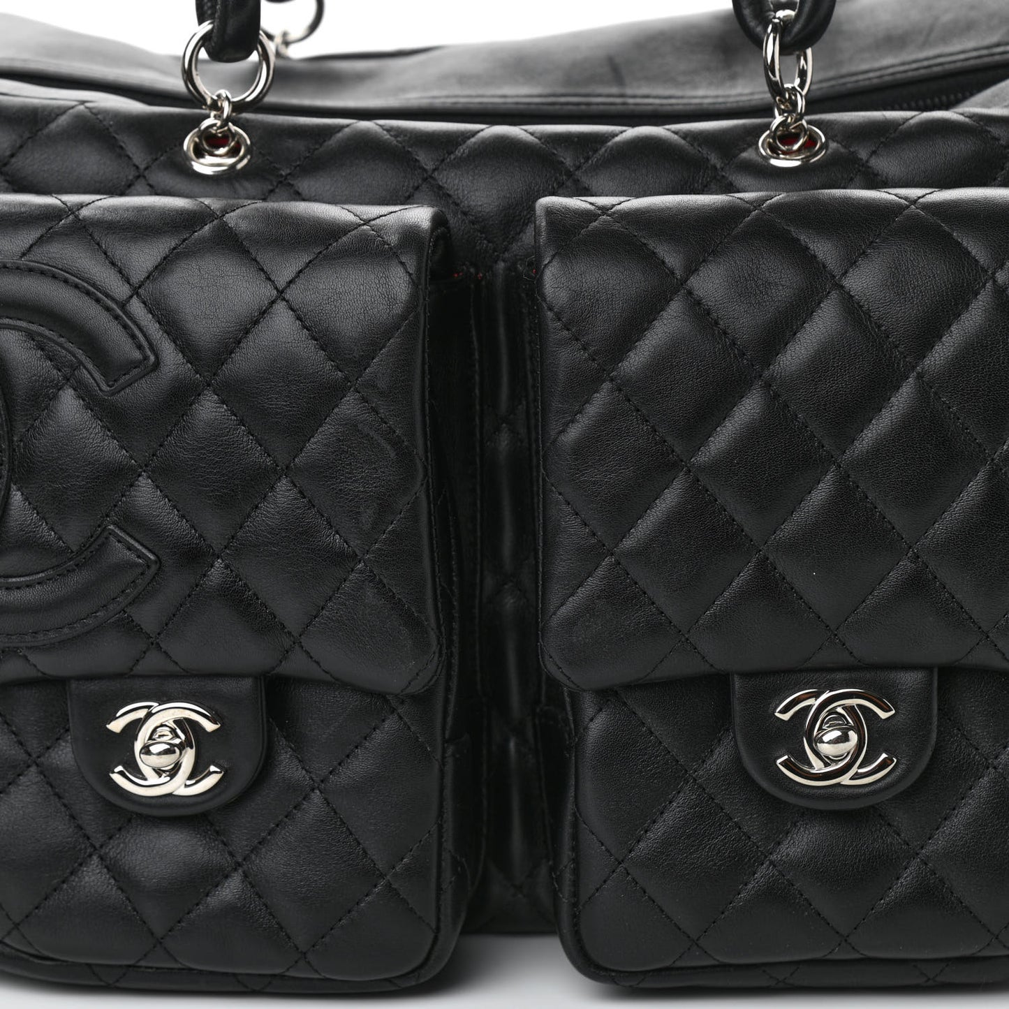 Calfskin Quilted Large Cambon Multipocket Reporter Black