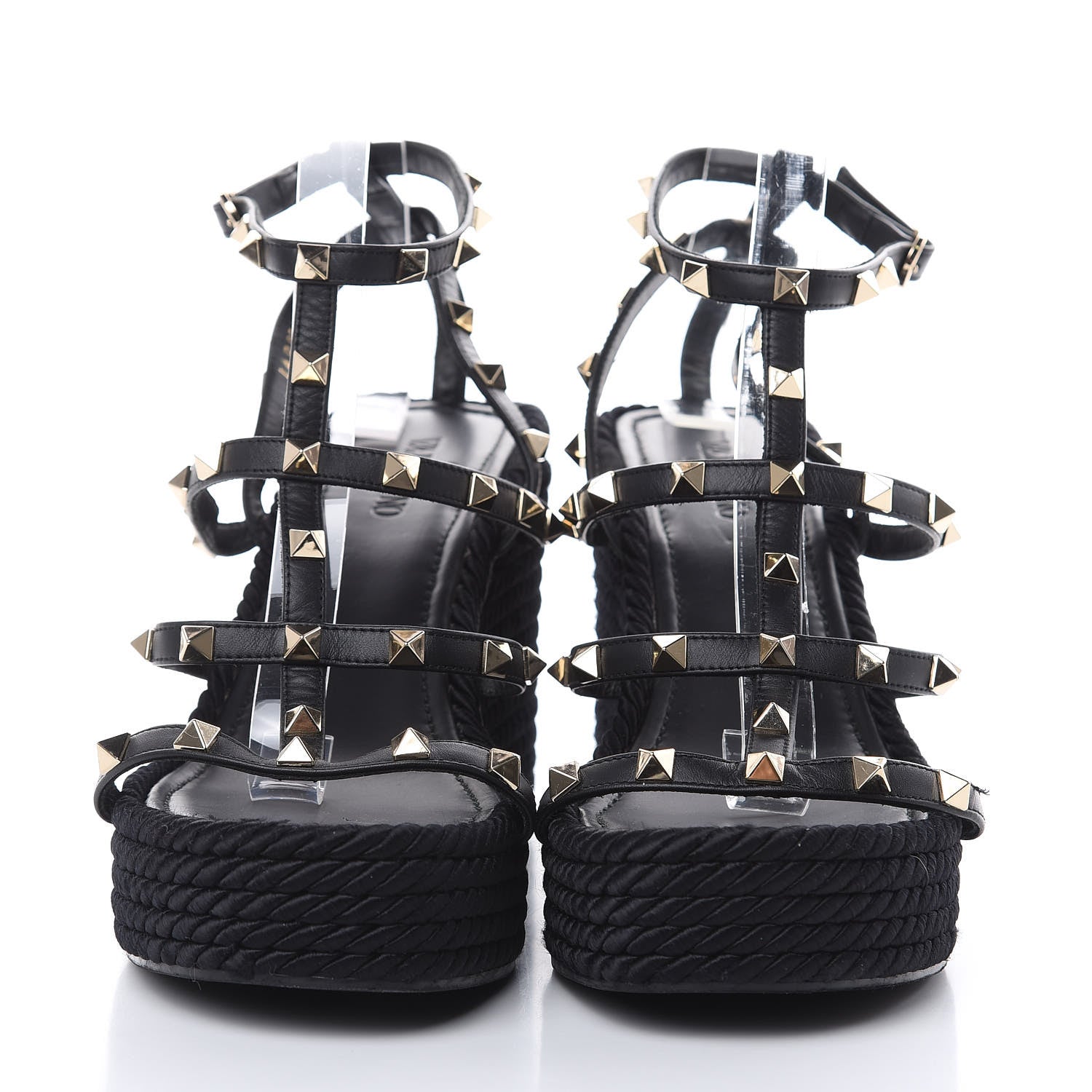 Valentino Garavani Calfskin Rockstud Ankle Strap Torchon Espadrille Caged 25/95mm Wedge Sandals 41 Black 2 of 10