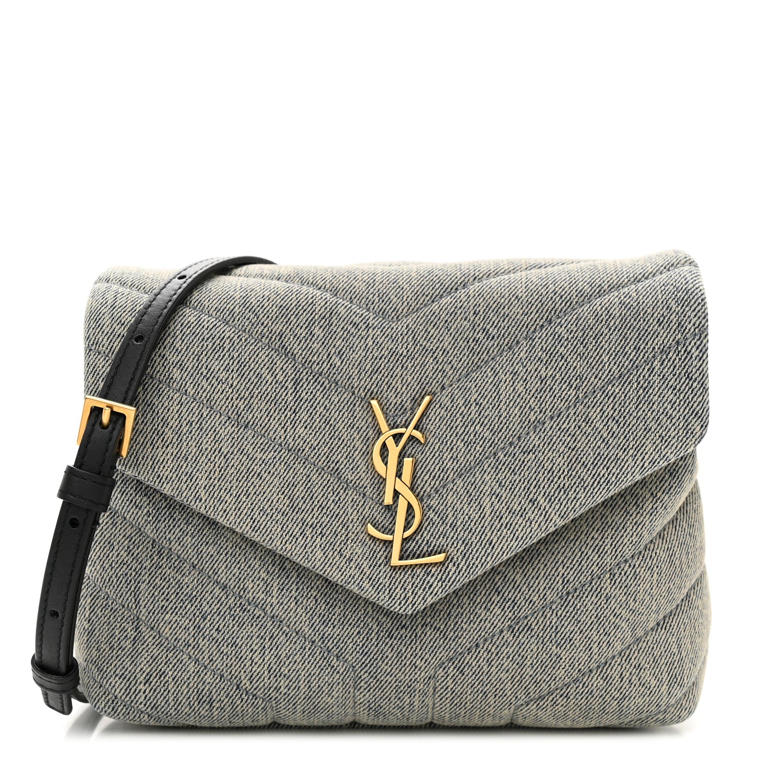 Saint Laurent Denim Y Quilted Monogram Toy Loulou Crossbody Bag Grey 1 of 11