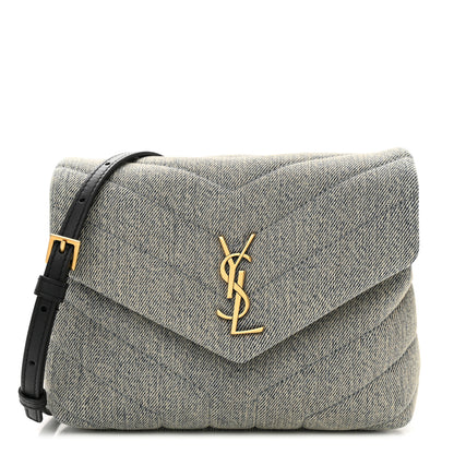 Saint Laurent Denim Y Quilted Monogram Toy Loulou Crossbody Bag Grey 1 of 11