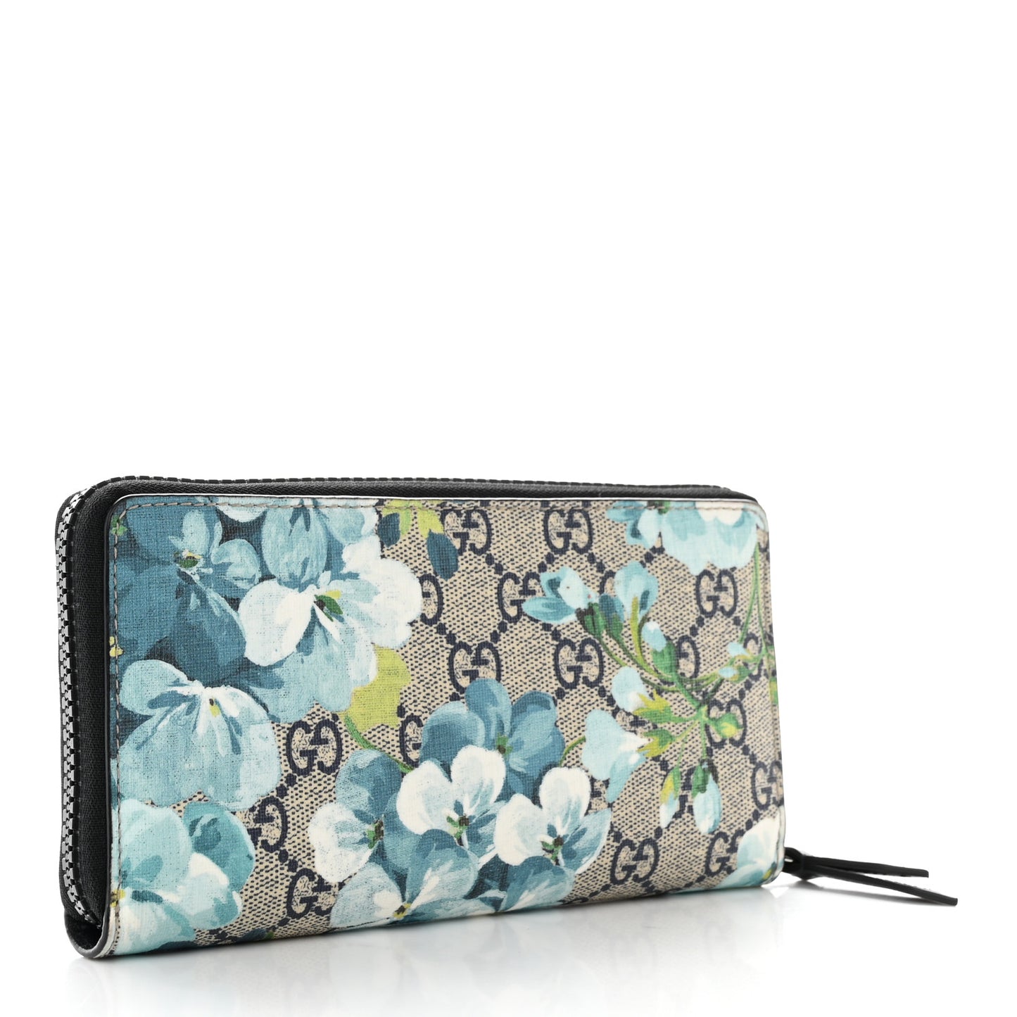 GG Supreme Monogram Blooms Zip Around Wallet Blue
