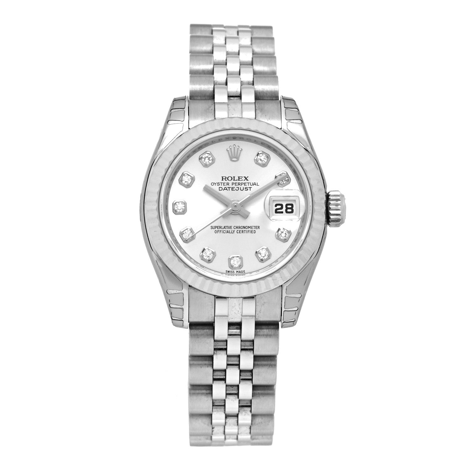 Rolex Stainless Steel 18K White Gold Diamond 26mm Oyster Perpetual Datejust Watch Silver 179174 1 of 4