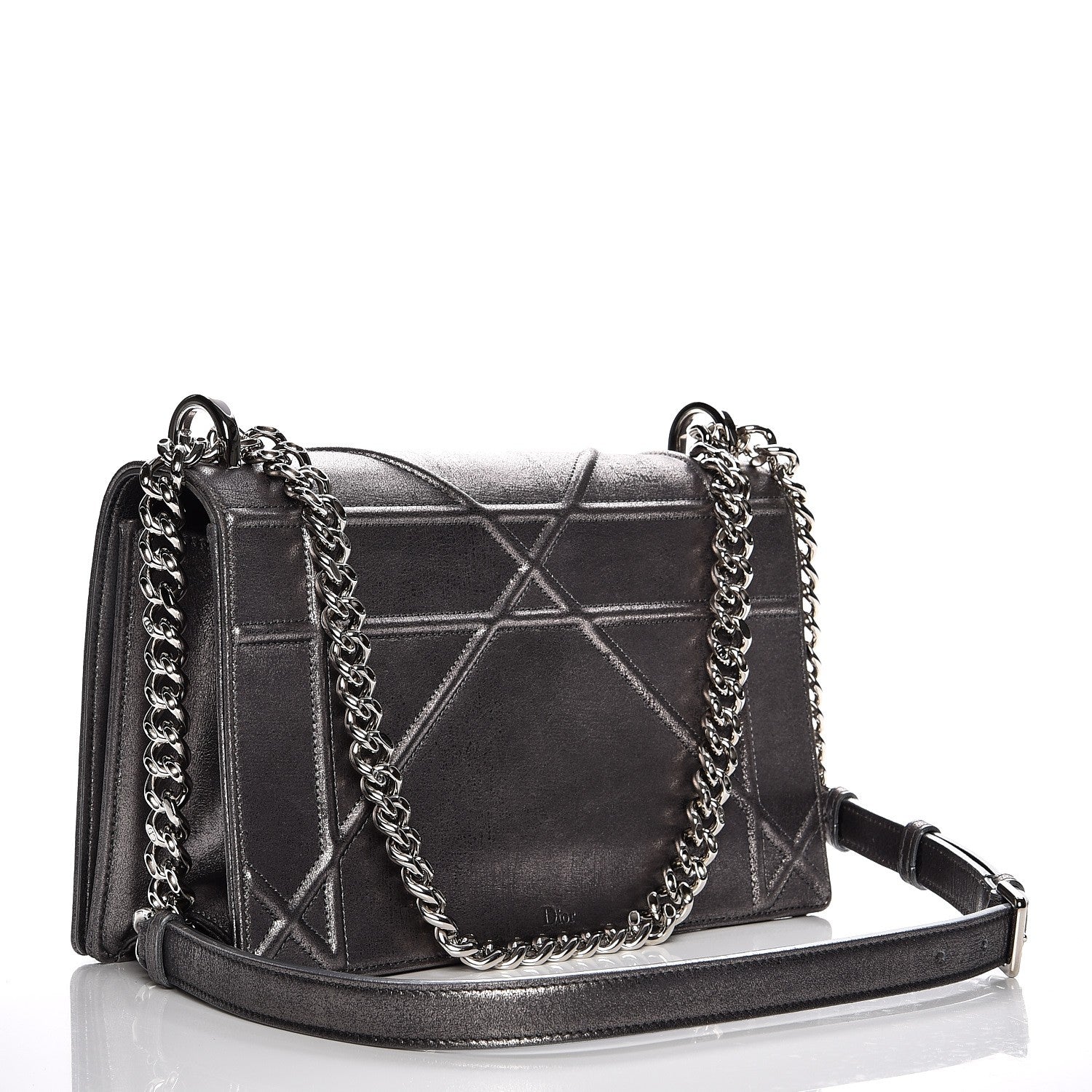 Christian Dior Metallic Brushed Calfskin Medium Diorama Flap Bag Titanium 3 of 10