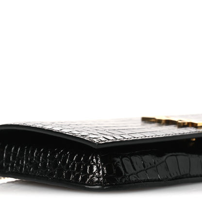Saint Laurent Crocodile Embossed Monogram Phone Holder Crossbody Black 9 of 10