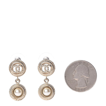 Chanel Pearl CC Drop Earrings Gold Pearly White 2 of 5