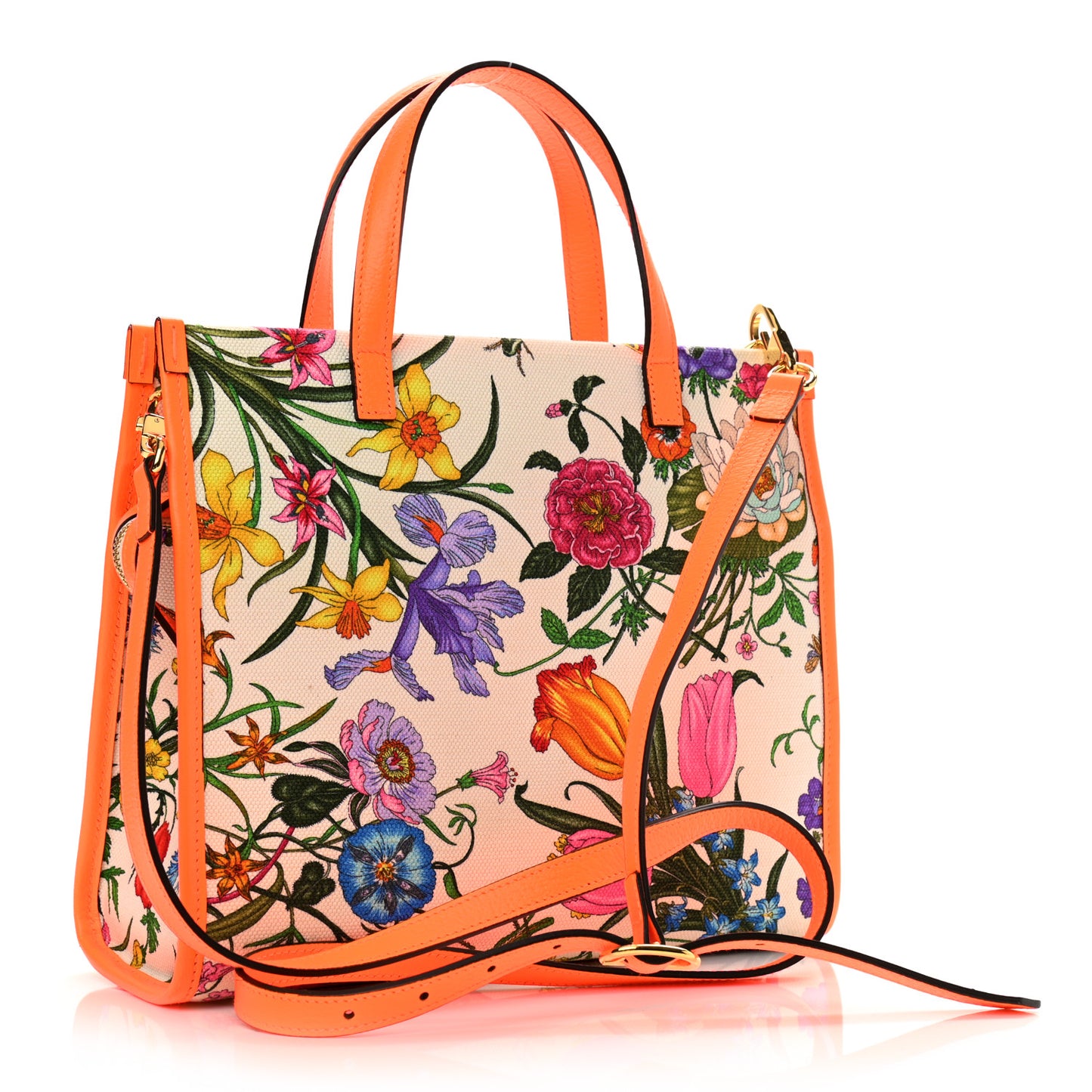 Canvas Medium Flora Tote White Multicolor Orange Fluo