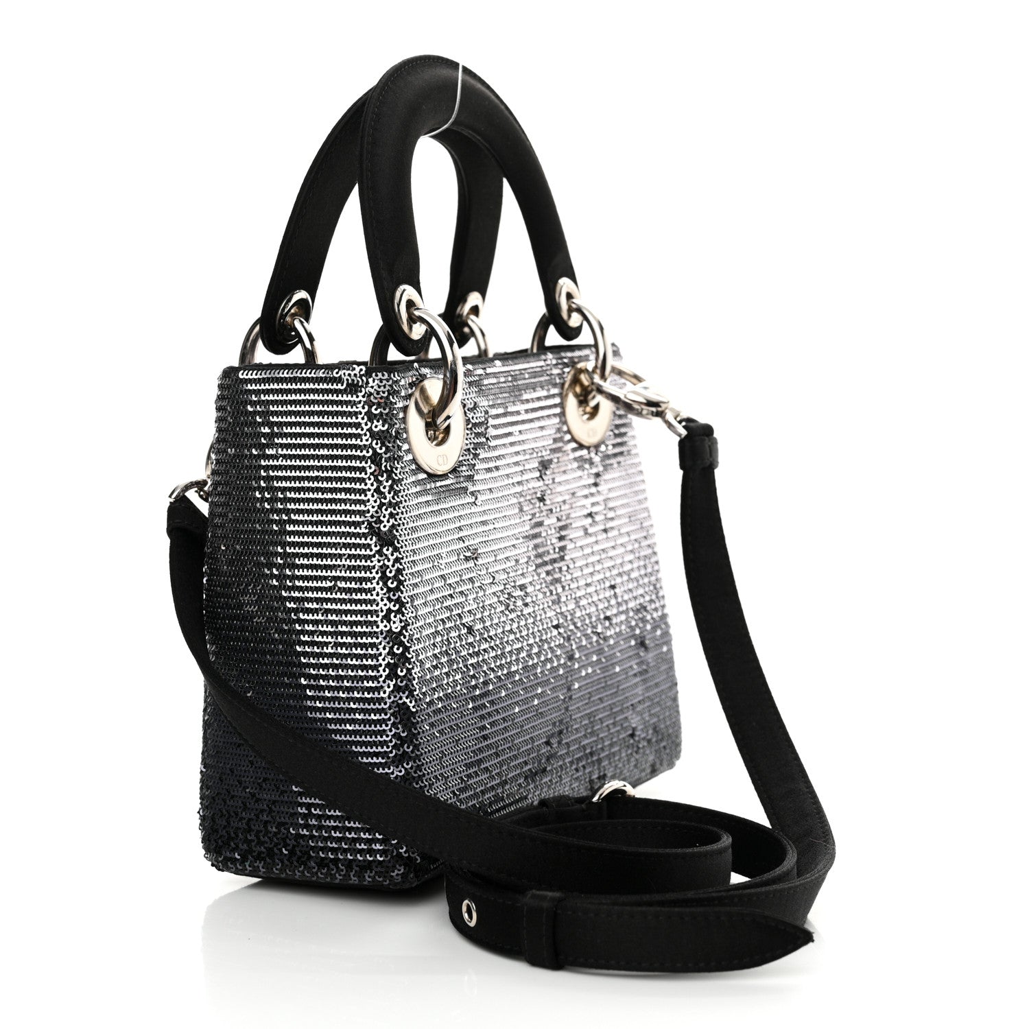 Christian Dior Satin Sequin Gradient Mini Lady Dior Black Silver 3 of 12