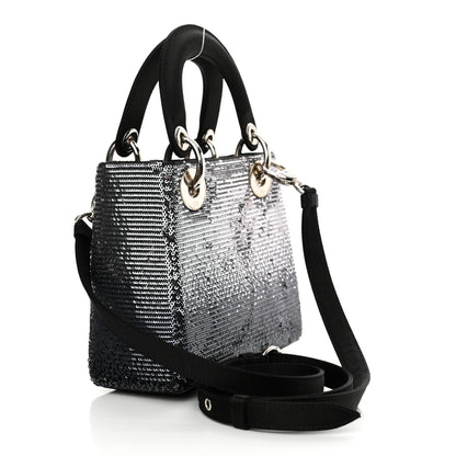 Christian Dior Satin Sequin Gradient Mini Lady Dior Black Silver 3 of 12