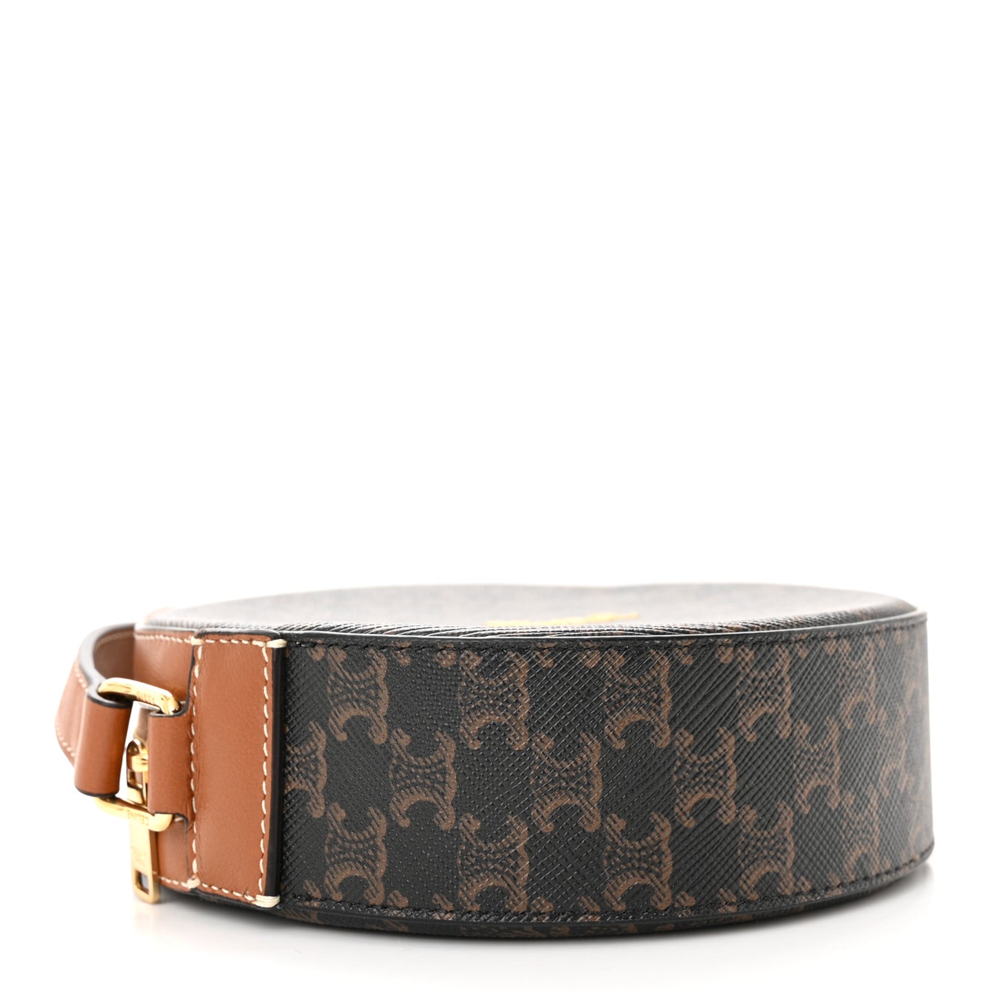 Triomphe Canvas Embroidered Logo Round Purse On Strap Black Tan