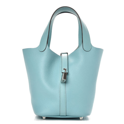 Hermes Taurillon Clemence Picotin Lock 18 PM Bleu Atoll 1 of 8