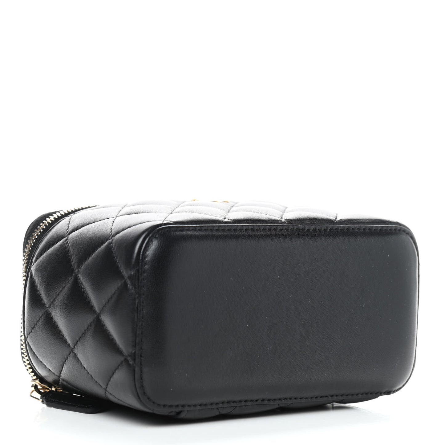 Lambskin Quilted Pearl Crush Small Vanity Case With Chain Black