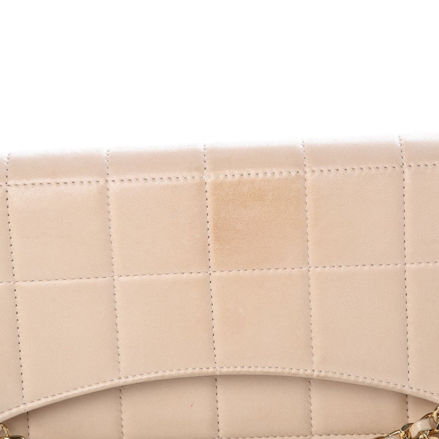 Lambskin Quilted Crystal Chocolate Bar Charm Flap Beige