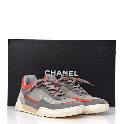 Chanel Nylon Calfskin Suede Mens CC Sneakers 41 Grey Orange 10 of 10