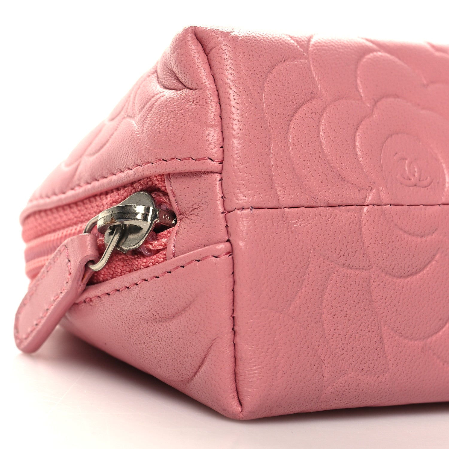 Chanel Lambskin Camellia Embossed Cosmetic Case Pink 8 of 11