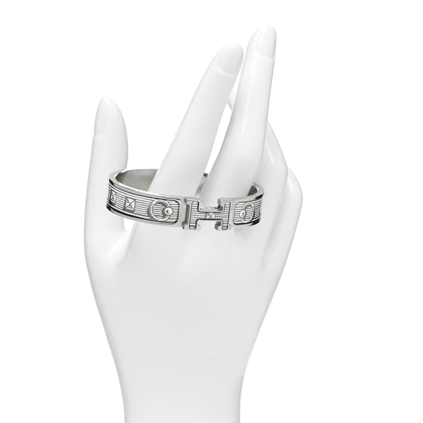 Enamel Narrow Printed Bijoux Trompe l'Oeill Clic Clac H Bracelet Platine White
