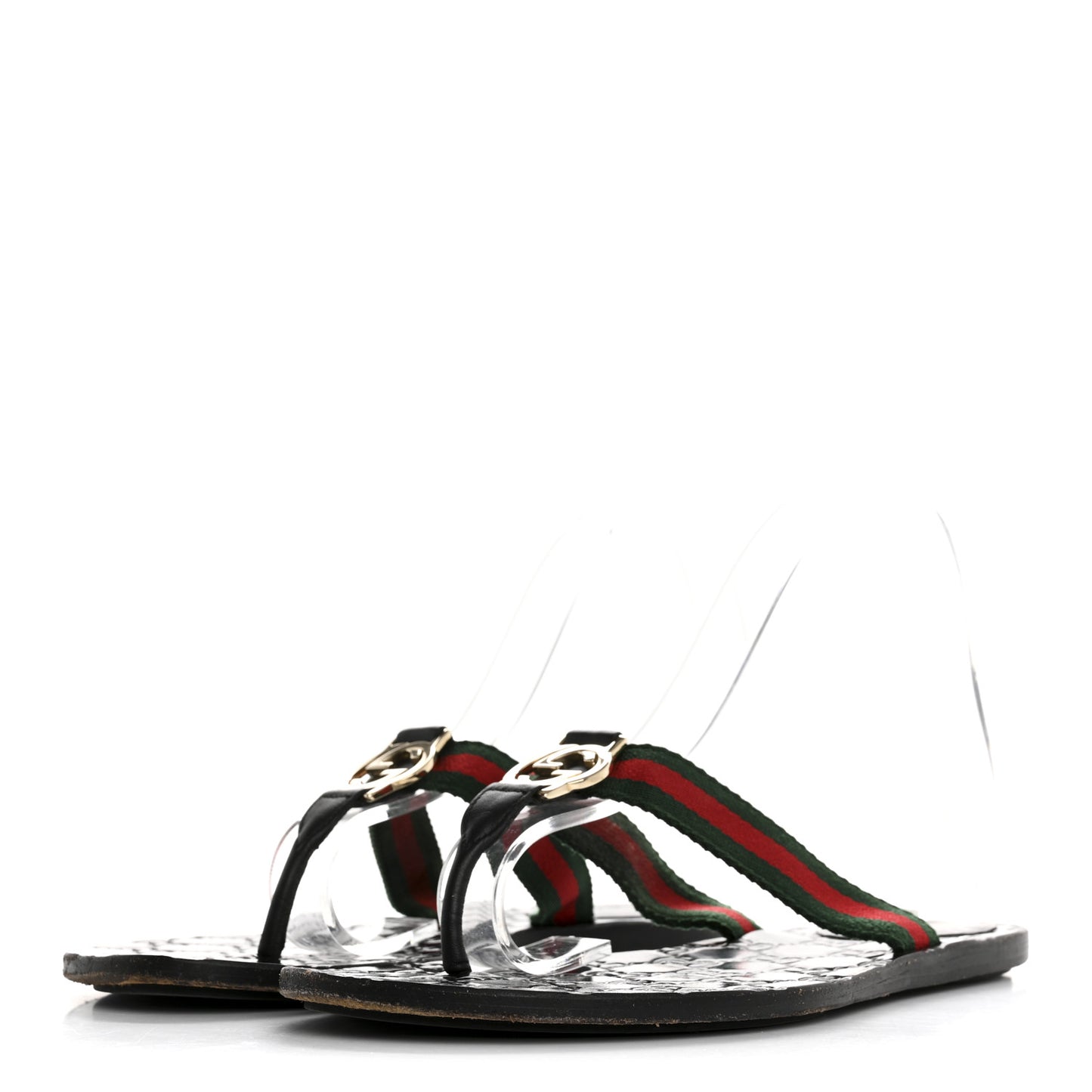 Nylon Guccissima Web Womens Thong Sandals 38.5 Green Red Black